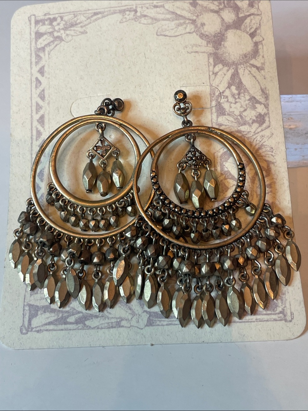 Vintage Gold Tone Chandlier Boho Waterfall Dangle Design Pierced Ear Earrings